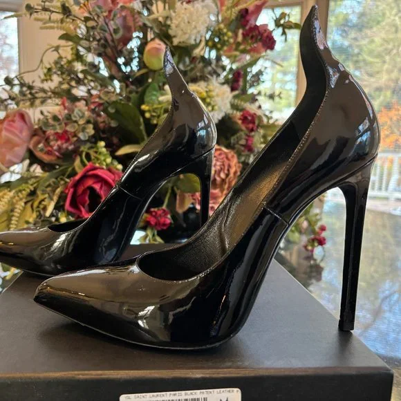YSL Black Patent Thorn 5"+ High Heels, Euro 39 - Picture 3 of 11